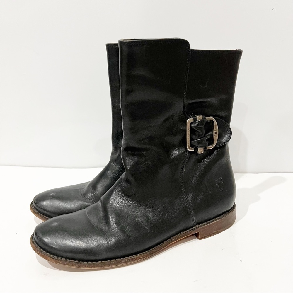 Frye Black Mid Calf Leather Boots